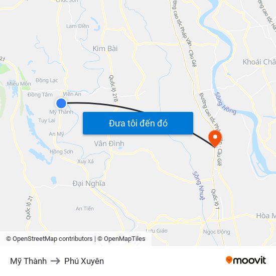 Mỹ Thành to Phú Xuyên map