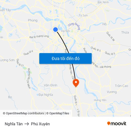 Nghĩa Tân to Phú Xuyên map