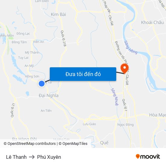 Lê Thanh to Phú Xuyên map