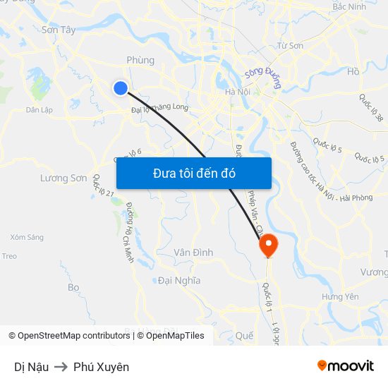 Dị Nậu to Phú Xuyên map