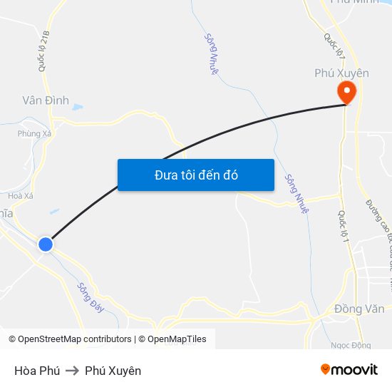 Hòa Phú to Phú Xuyên map