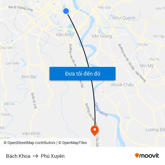 Bách Khoa to Phú Xuyên map