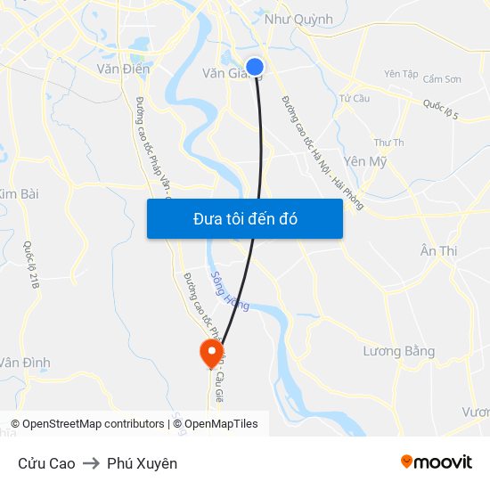 Cửu Cao to Phú Xuyên map