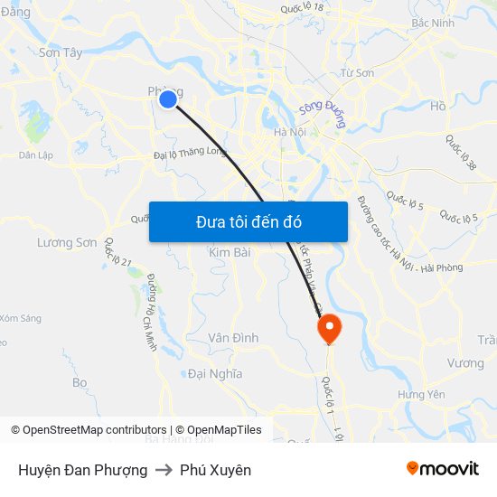 Huyện Đan Phượng to Phú Xuyên map