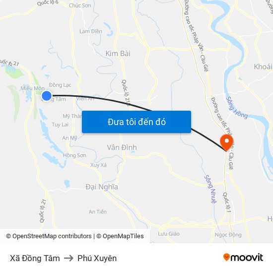 Xã Đồng Tâm to Phú Xuyên map