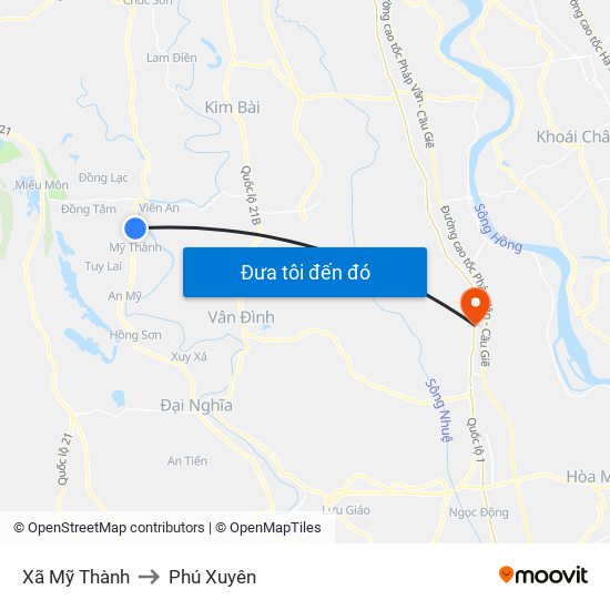 Xã Mỹ Thành to Phú Xuyên map