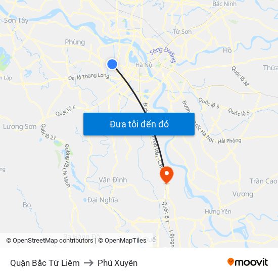 Quận Bắc Từ Liêm to Phú Xuyên map