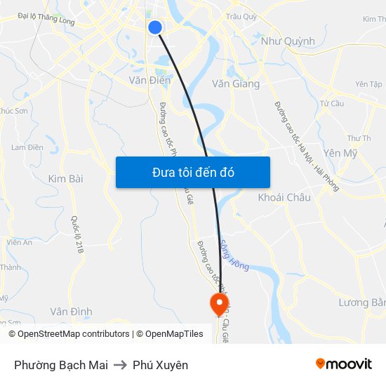 Phường Bạch Mai to Phú Xuyên map