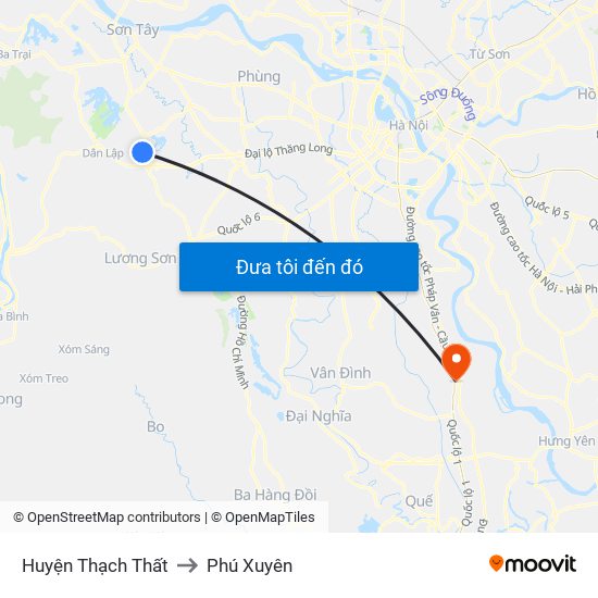Huyện Thạch Thất to Phú Xuyên map