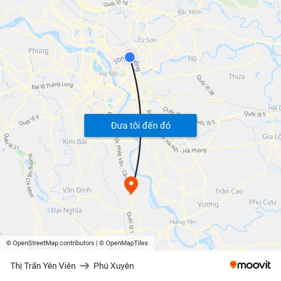 Thị Trấn Yên Viên to Phú Xuyên map