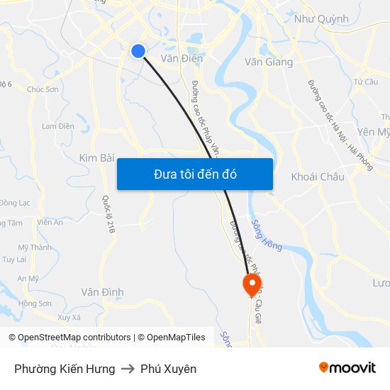 Phường Kiến Hưng to Phú Xuyên map