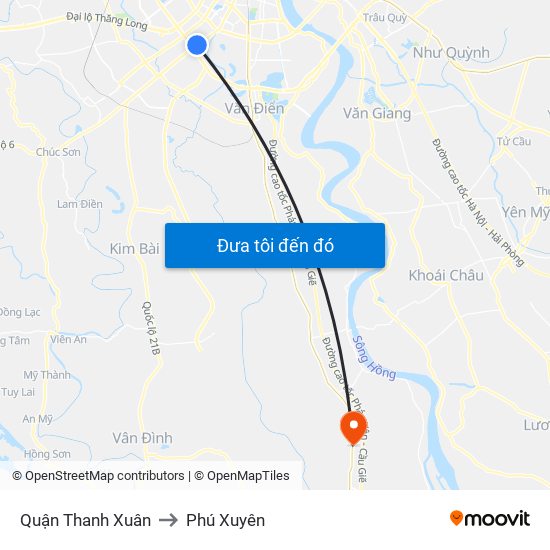Quận Thanh Xuân to Phú Xuyên map