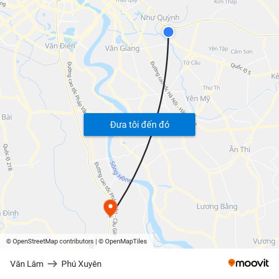 Văn Lâm to Phú Xuyên map