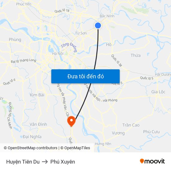 Huyện Tiên Du to Phú Xuyên map