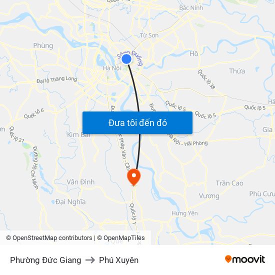 Phường Đức Giang to Phú Xuyên map