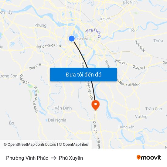 Phường Vĩnh Phúc to Phú Xuyên map