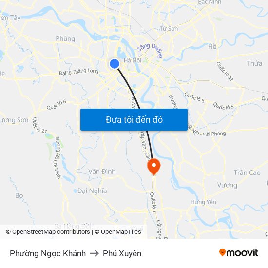 Phường Ngọc Khánh to Phú Xuyên map