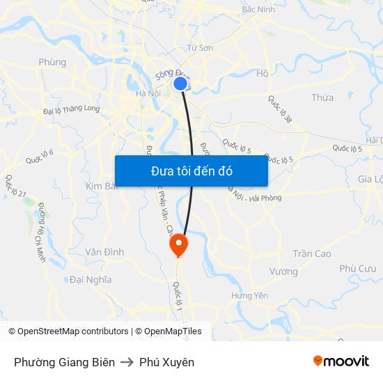 Phường Giang Biên to Phú Xuyên map