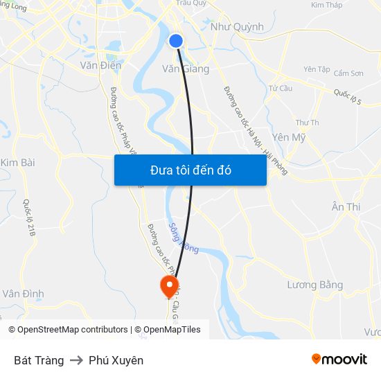 Bát Tràng to Phú Xuyên map