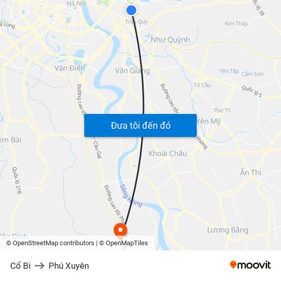 Cổ Bi to Phú Xuyên map