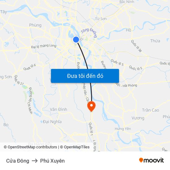 Cửa Đông to Phú Xuyên map