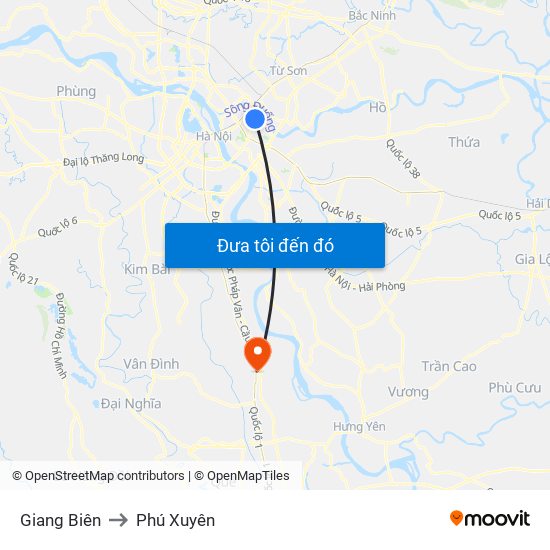 Giang Biên to Phú Xuyên map