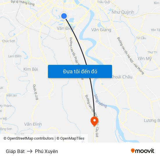Giáp Bát to Phú Xuyên map