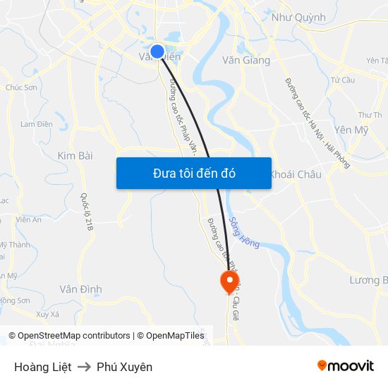 Hoàng Liệt to Phú Xuyên map