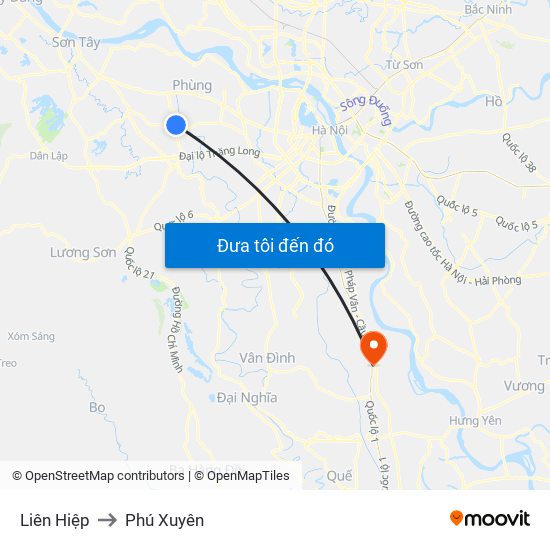 Liên Hiệp to Phú Xuyên map