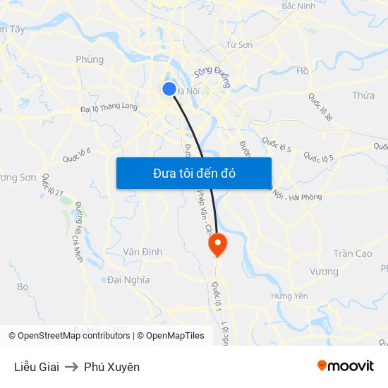Liễu Giai to Phú Xuyên map