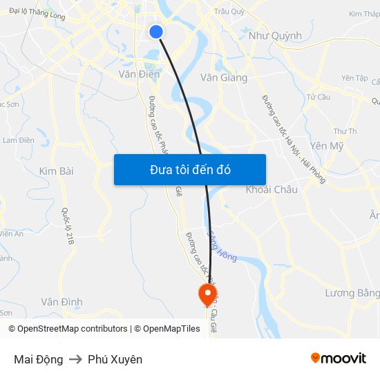 Mai Động to Phú Xuyên map