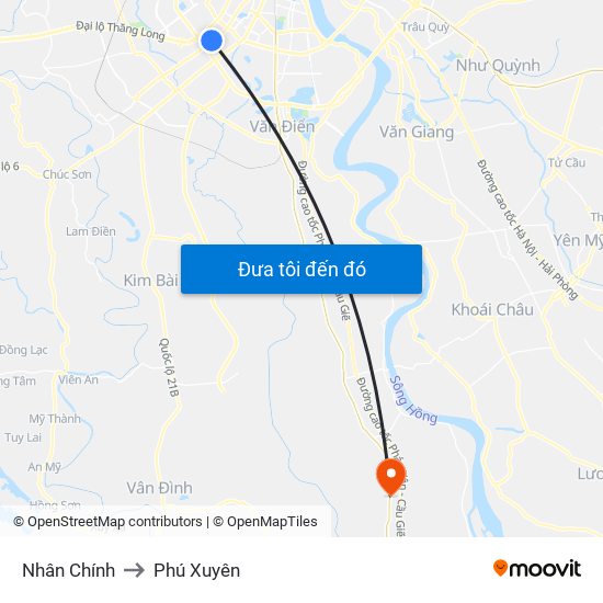 Nhân Chính to Phú Xuyên map