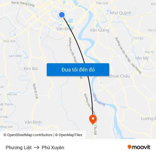 Phương Liệt to Phú Xuyên map