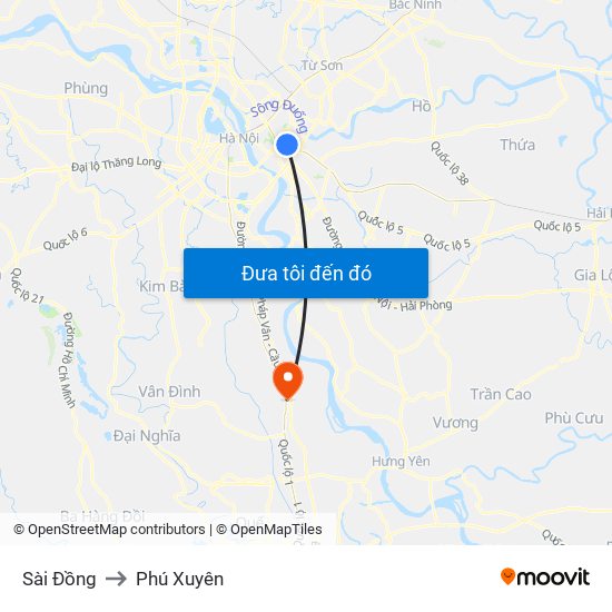 Sài Đồng to Phú Xuyên map