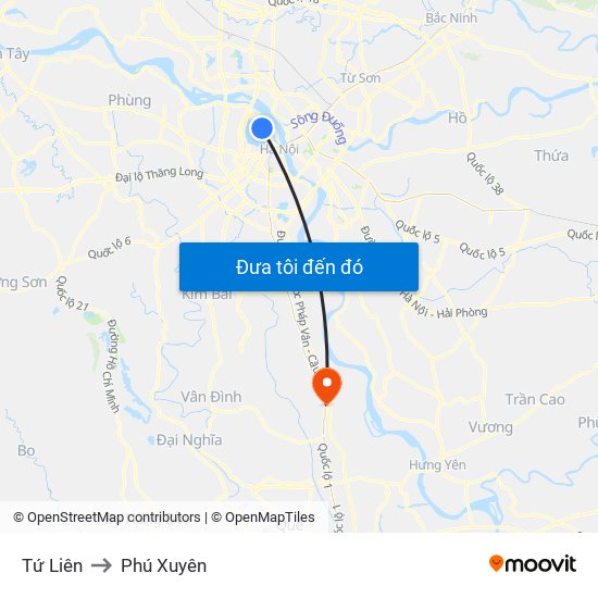 Tứ Liên to Phú Xuyên map