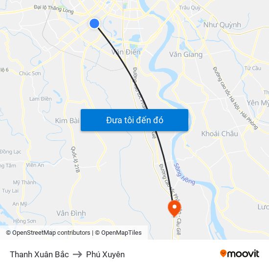 Thanh Xuân Bắc to Phú Xuyên map
