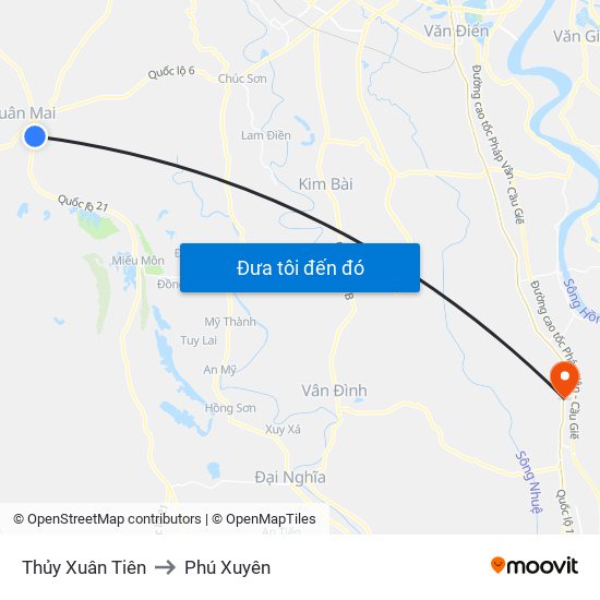 Thủy Xuân Tiên to Phú Xuyên map