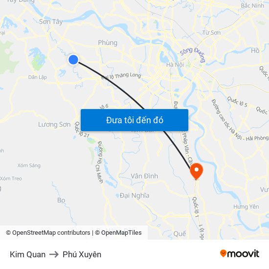 Kim Quan to Phú Xuyên map