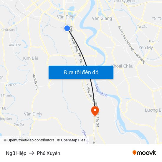 Ngũ Hiệp to Phú Xuyên map