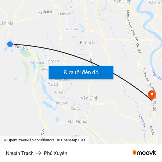 Nhuận Trạch to Phú Xuyên map