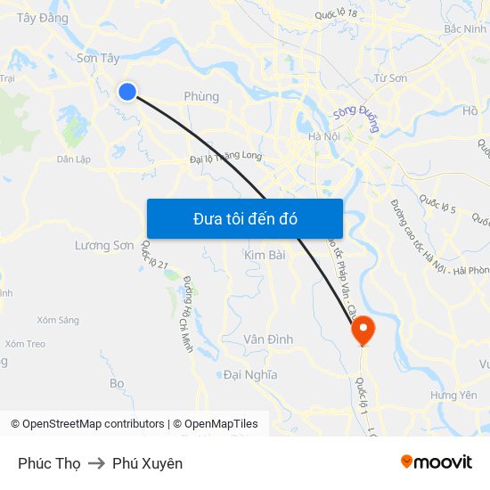 Phúc Thọ to Phú Xuyên map
