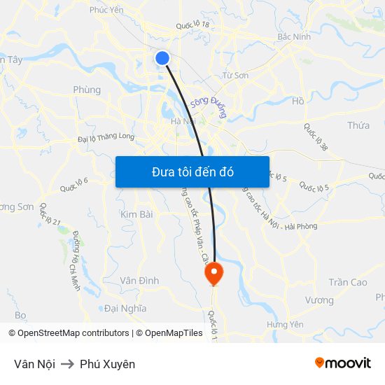 Vân Nội to Phú Xuyên map