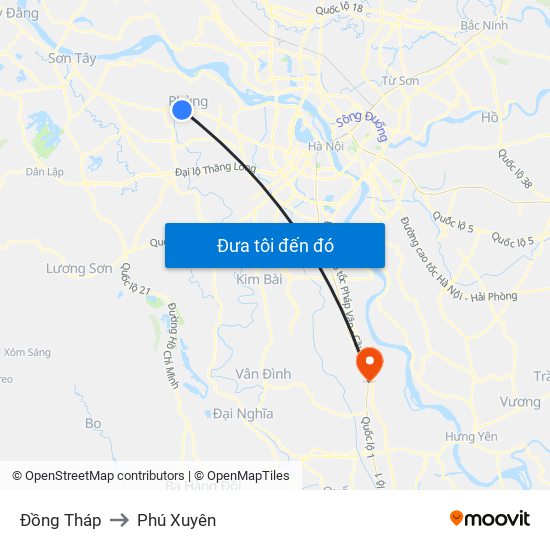 Đồng Tháp to Phú Xuyên map