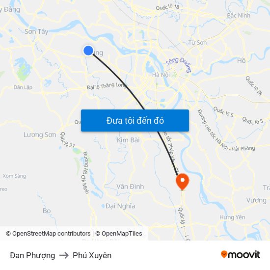 Đan Phượng to Phú Xuyên map