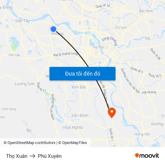 Thọ Xuân to Phú Xuyên map