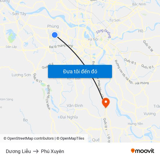 Dương Liễu to Phú Xuyên map