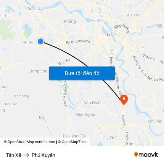 Tân Xã to Phú Xuyên map