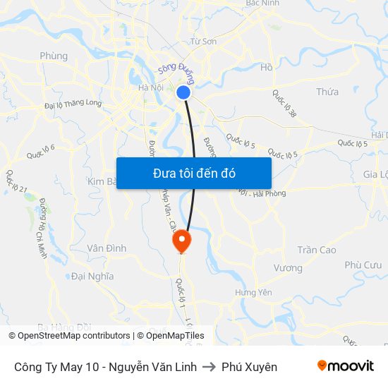 Công Ty May 10 - Nguyễn Văn Linh to Phú Xuyên map