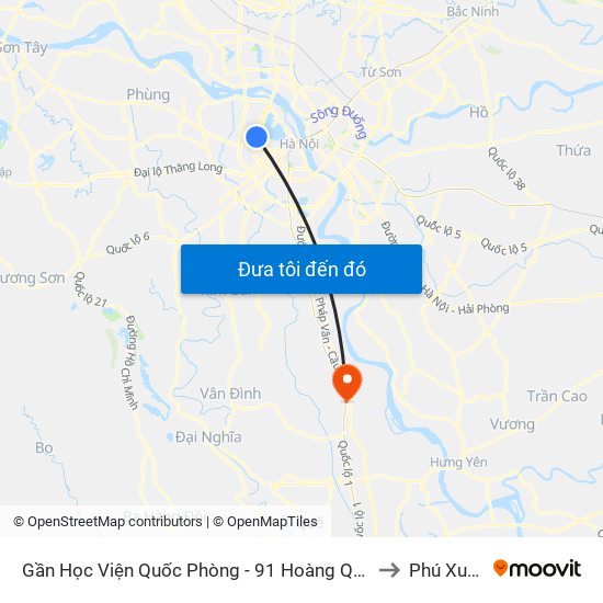 Gần Học Viện Quốc Phòng - 91 Hoàng Quốc Việt to Phú Xuyên map