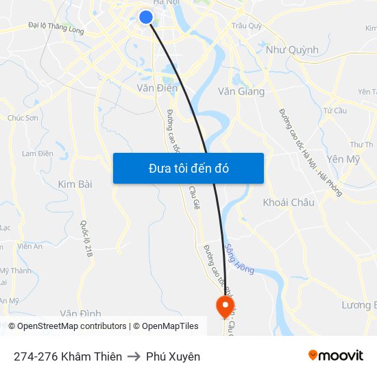 274-276 Khâm Thiên to Phú Xuyên map